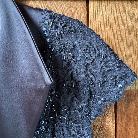 EUC Tadashi Shoji Navy Blue Cap Sleeve Lacey Cocktail Dress in Women's 16 - Picture 5 of 12